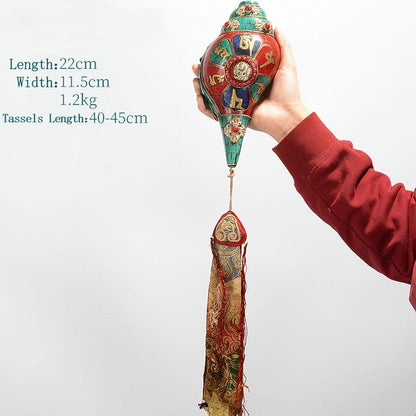 Buddha Stones Tibetan Handmade Shankha Om Mani Padme Hum Buddha Avalokitesvara Turquoise Conch Shell Positive Decoration