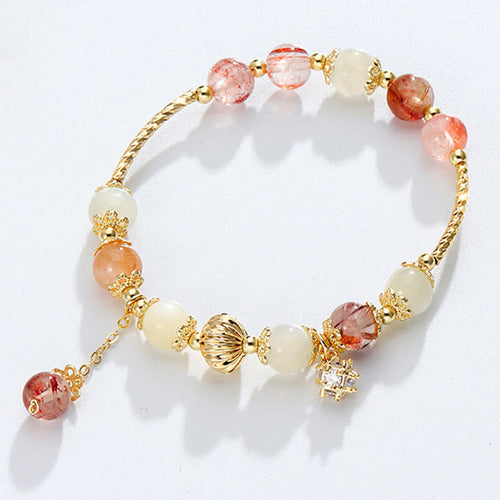 Buddha Stones Colorful Rutilated Quartz Cat Eye Zircon Auspiciousness Bead Bracelet