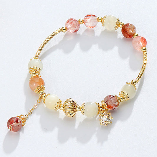 Buddha Stones Colorful Rutilated Quartz Cat Eye Zircon Auspiciousness Bead Bracelet