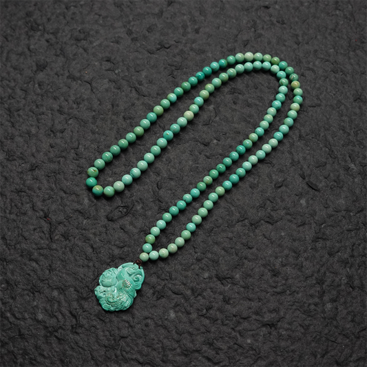 【Unique Item】 Phoenix Energy Turquoise Necklace with Hand-Carved Tibetan Craftsmanship