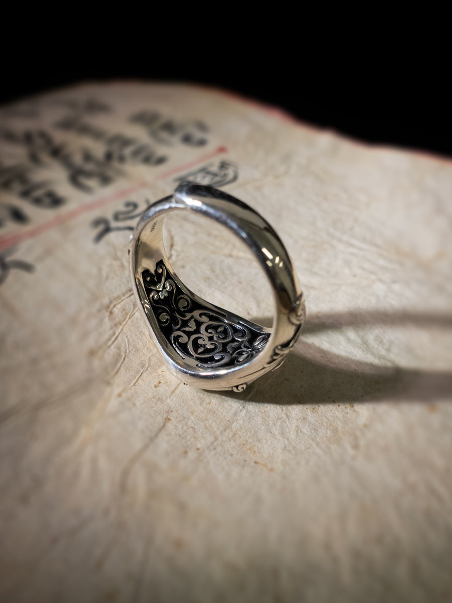 Eye of Protection Dzi Agate & 925 Silver Ring