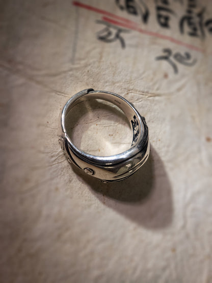 Eye of Protection Dzi Agate & 925 Silver Ring