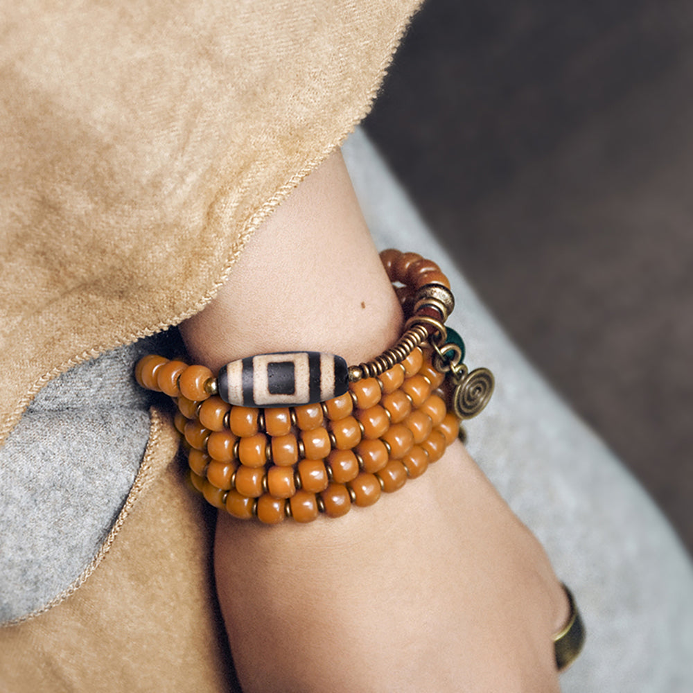 Wisdom Focus Bracelet | Bodhi Seed and Dzi Bead Bracelet for Concentration and Spiritual Insight
