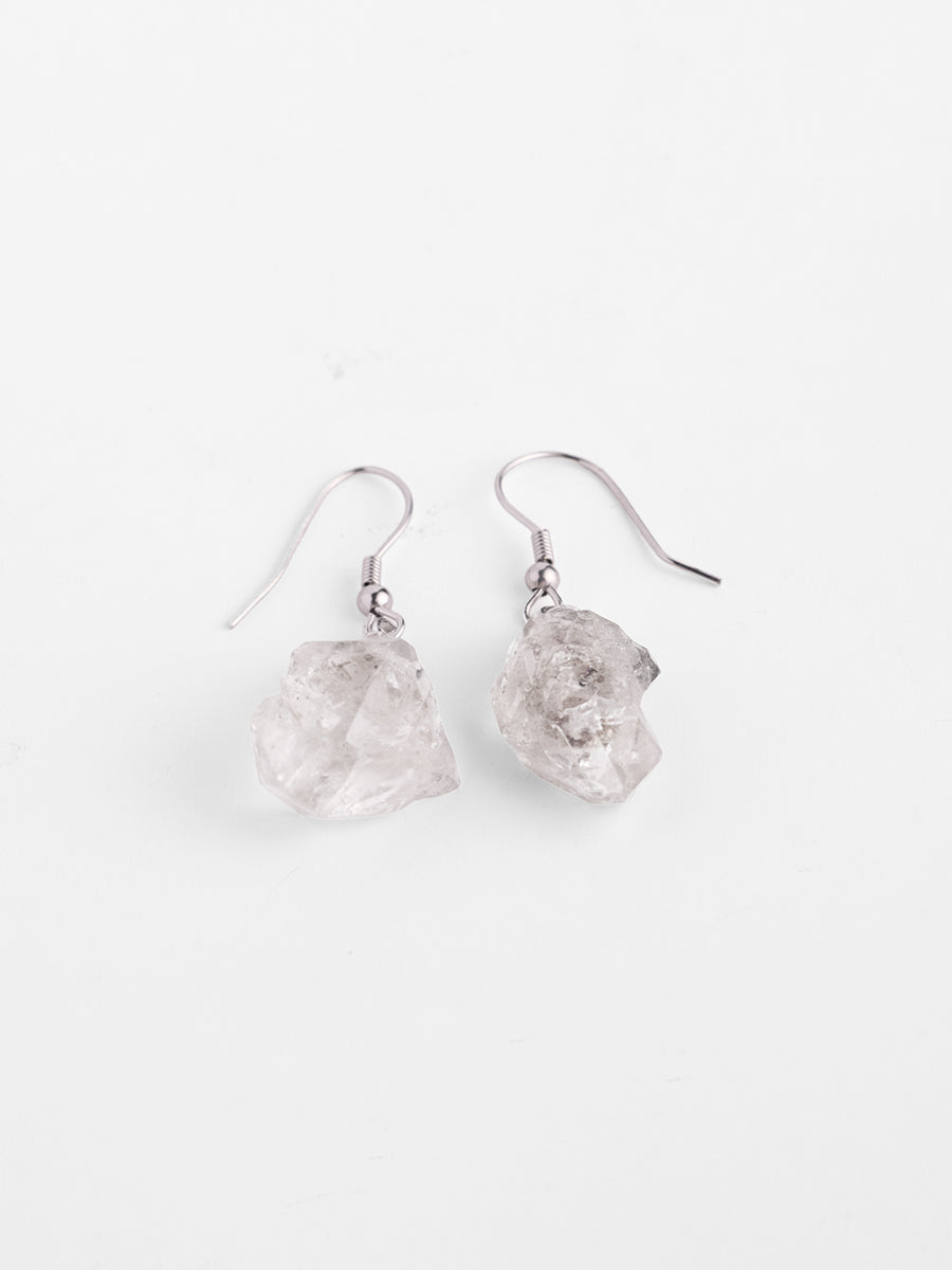 Raw White Crystal Drop Earrings in Sterling Silver