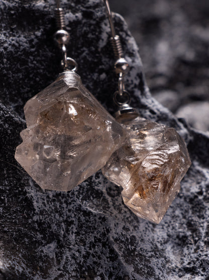 Raw White Crystal Drop Earrings in Sterling Silver