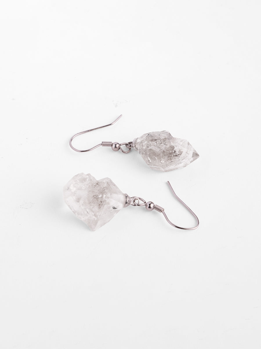 Raw White Crystal Drop Earrings in Sterling Silver