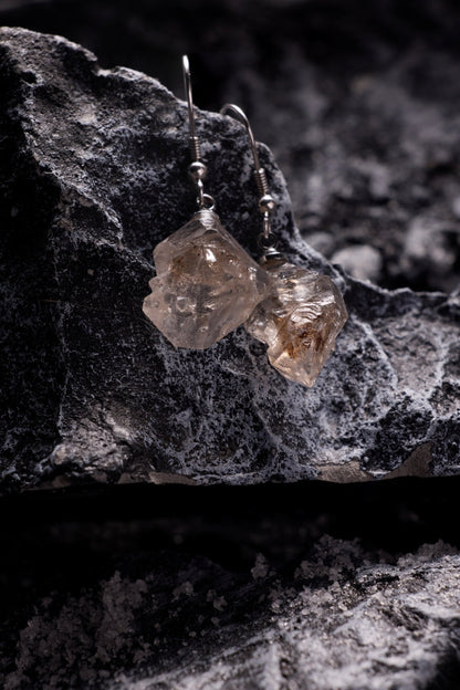 Raw White Crystal Drop Earrings in Sterling Silver