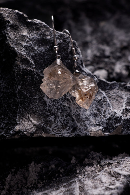 Raw White Crystal Drop Earrings in Sterling Silver