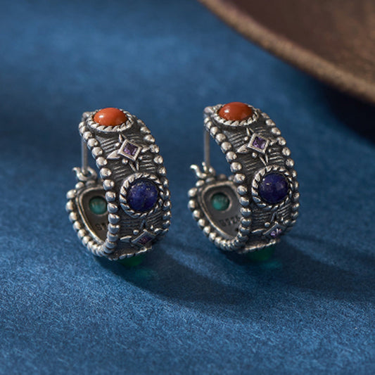 Celestial Vitality Lapis & Agate Hoop Earrings – Empower Your Spirit with Natural Elegance