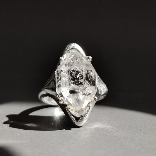 Healing Through Balance Shining Diamond Crystal Silver Rings