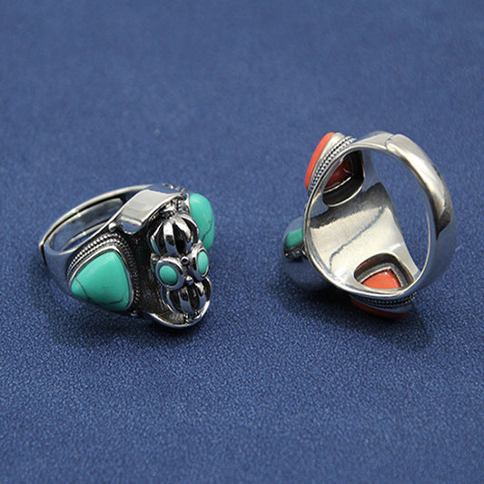 Lucky Dawn Embrace Turquoise Coral Sterling Silver Rings