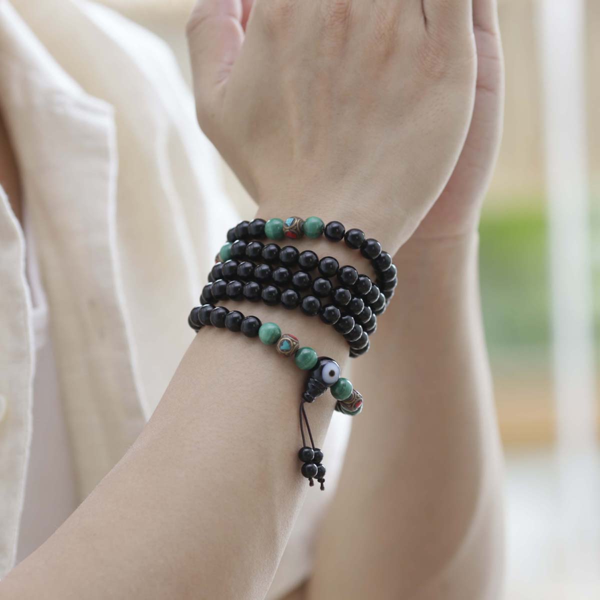 Protection Energy Obsidian and Turquoise Mala 108 Mala Beads