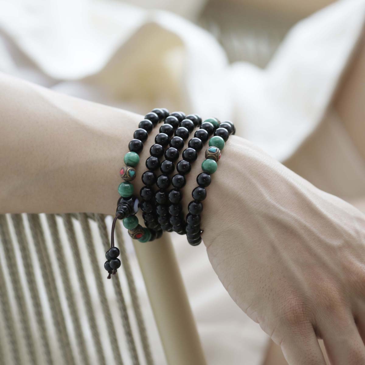 Protection Energy Obsidian and Turquoise Mala 108 Mala Beads