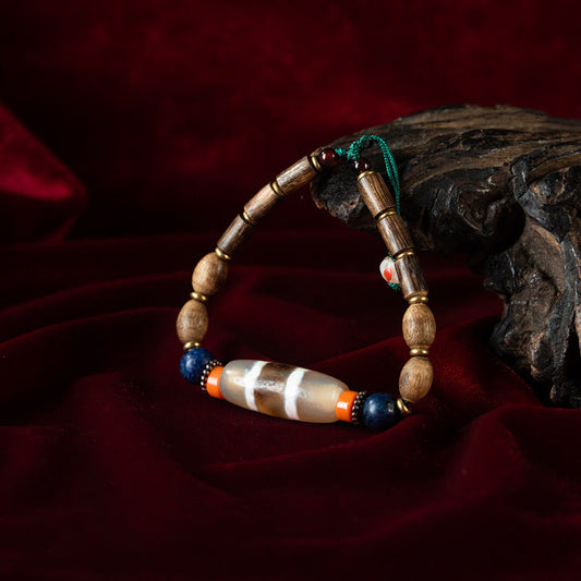Double-Line Three-Color Medicine Buddha Dzi Bracelet – Collectible Energy and Spiritual Healing