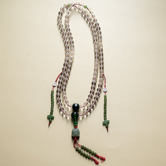 108 Mala Blessings Necklace & Bracelet – Clear Quartz & Green Jade Necklace and Bracelet