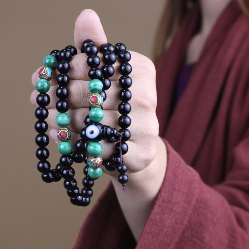 Protection Energy Obsidian and Turquoise Mala 108 Mala Beads