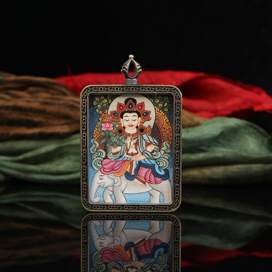 Zodiac Dragon & Snake - Exquisitely Hand Painted Samantabhadra Bodhisattva Thangka Pendant