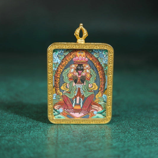 Zakirum Tibetan Thangka Pendant with Gold Outlines