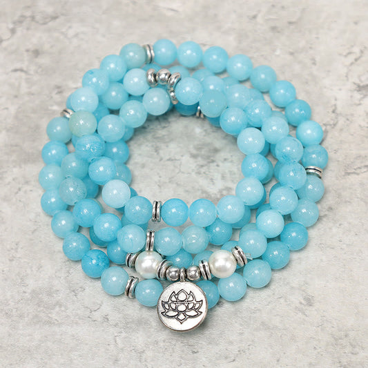 Buddha Stones Natural Amazonite Stone Healing Lotus Mala Bracelet