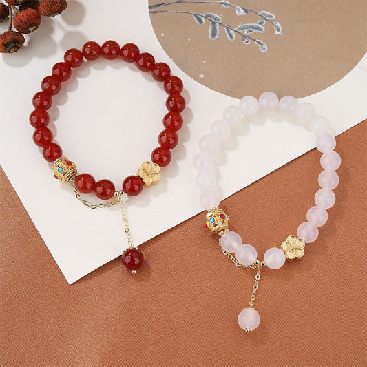 Buddha Stones Natural Red Agate White Agate Peach Blossom Self-acceptance Bracelet