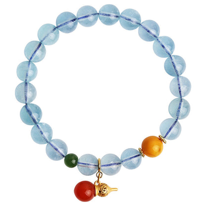 Buddha Stones Aquamarine Red Agate Peace Gourd Charm Bracelet