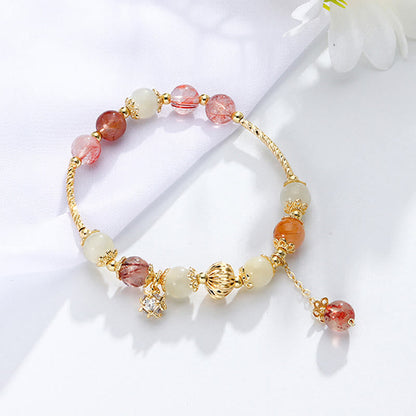 Buddha Stones Colorful Rutilated Quartz Cat Eye Zircon Auspiciousness Bead Bracelet