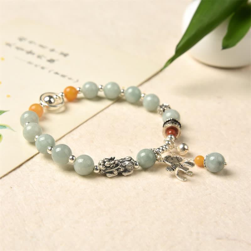 Buddha Stones 925 Sterling Silver Natural Jade Amber PiXiu Pony Success Bracelet