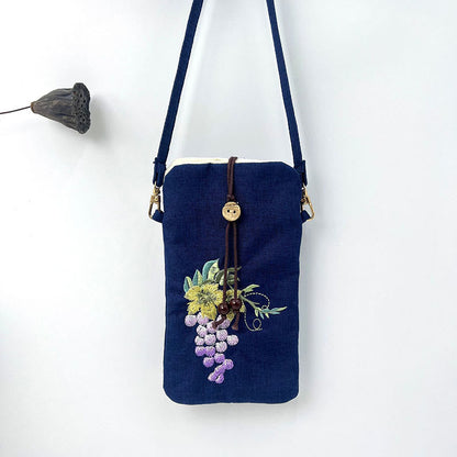 Buddha Stones Small Embroidered Flowers Crossbody Bag Shoulder Bag Cellphone Bag 11*20cm