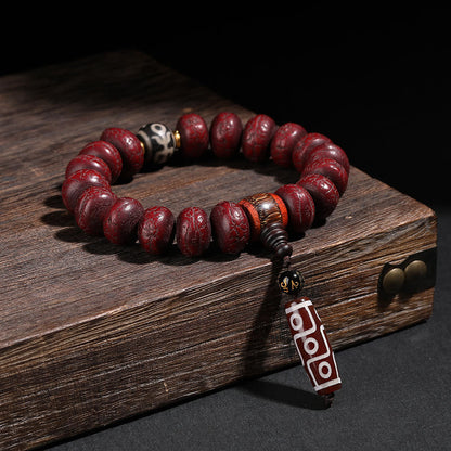 Buddha Stones Tibet Bodhi Seed Dzi Bead Dancing Lion Luck Bracelet Wrist Mala