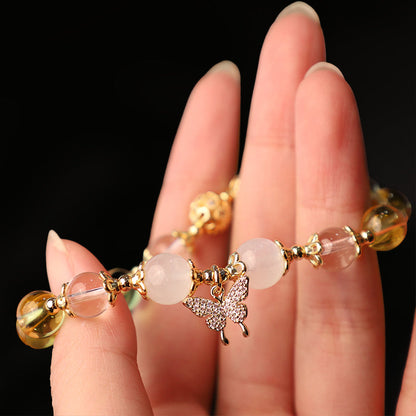 Buddha Stones Citrine Moonstone Butterfly Charm Prosperity Protection Bracelet