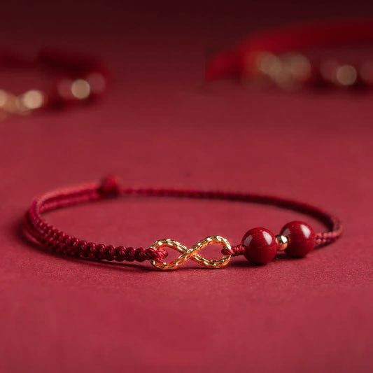 Buddha Stones Cinnabar Blessing Red String Golden Infinity Symbol Bracelet Anklet