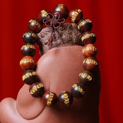 Buddha Stones Tibetan Rosewood Heart Sutra Engraved Cure Bracelet