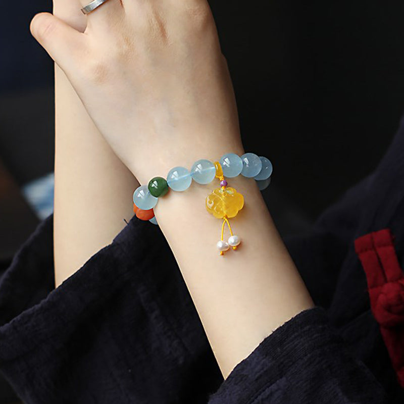 Buddha Stones Natural Aquamarine Amber Chinese Knotting Charm Peace Bracelet