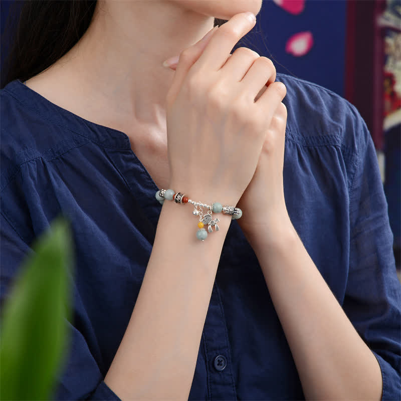 Buddha Stones 925 Sterling Silver Natural Jade Amber PiXiu Pony Success Bracelet