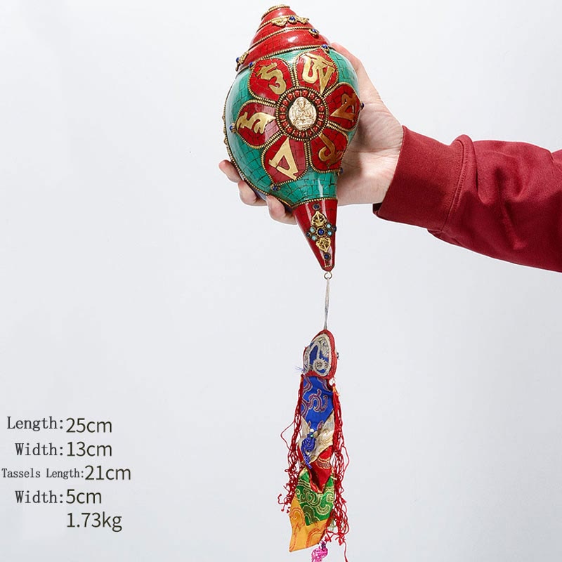 Buddha Stones Tibetan Handmade Shankha Om Mani Padme Hum Buddha Avalokitesvara Turquoise Conch Shell Positive Decoration