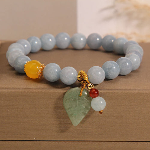 Buddha Stones Aquamarine Jade Leaf Healing Charm Bracelet