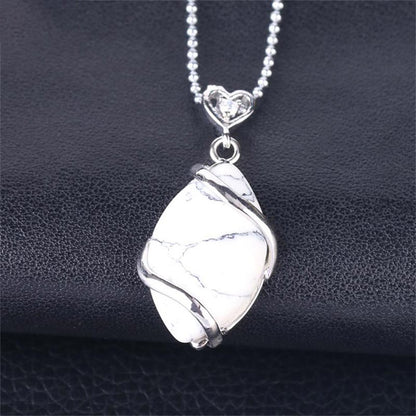 Buddha Stones Marquise Pattern Natural Crystal Stone Charm Necklace Pendant