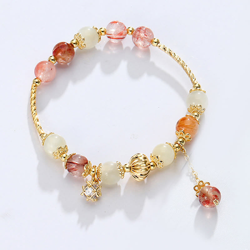 Buddha Stones Colorful Rutilated Quartz Cat Eye Zircon Auspiciousness Bead Bracelet