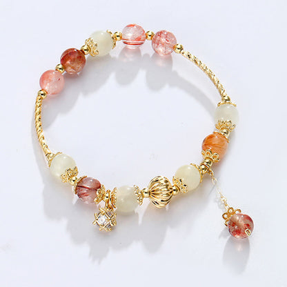 Buddha Stones Colorful Rutilated Quartz Cat Eye Zircon Auspiciousness Bead Bracelet