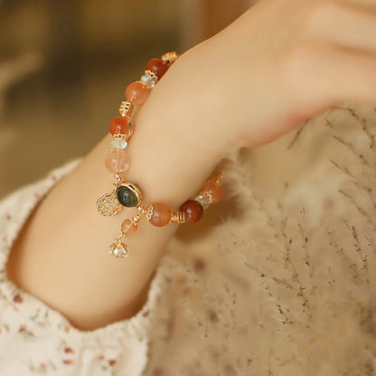 Buddha Stones Natural Multicolored Rutilated Quartz Eight-pointed Star Flower Wealth Bracelet