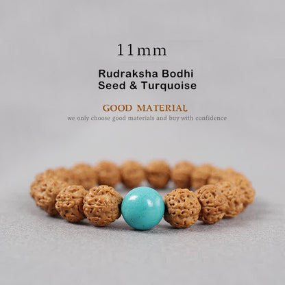 Buddha Stones Tibet Rudraksha Bodhi Seed Dzi Bead Amber Turquoise Wealth Bracelet
