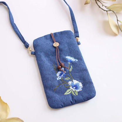 Buddha Stones Small Embroidered Flowers Crossbody Bag Shoulder Bag Cellphone Bag 11*20cm