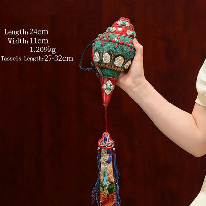 Buddha Stones Tibetan Handmade Shankha Om Mani Padme Hum Buddha Avalokitesvara Turquoise Conch Shell Positive Decoration