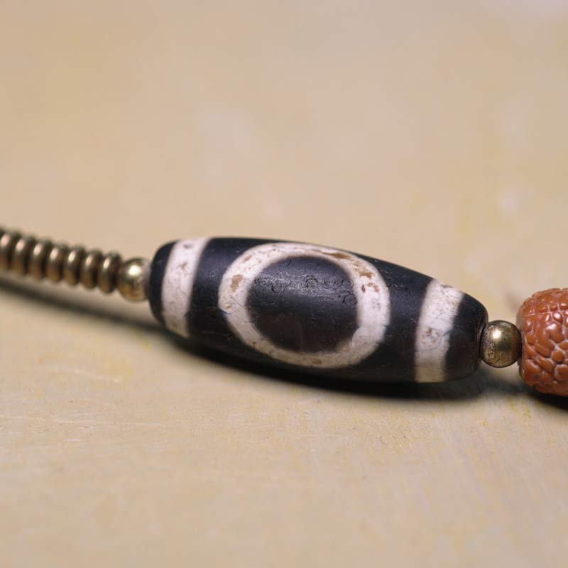 Buddha Stones 108 Mala Rudraksha Beads Bodhi Seed Dzi Bead Luck Auspiciousness Tassel Bracelet