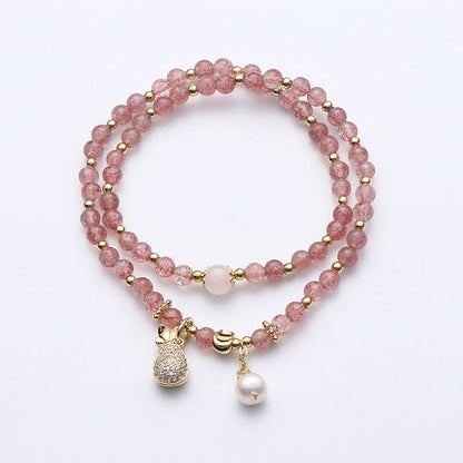 Buddha Stones Strawberry Quartz Money Bag Positive Charm Double Wrap Bracelet