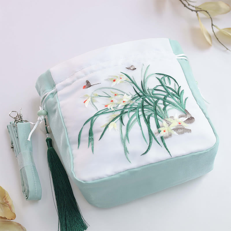 Buddha Stones Suzhou Embroidery Rabbit Lotus Epiphyllum Peony Magnolia Silk Tote Crossbody Bag Shoulder Bag Handbag