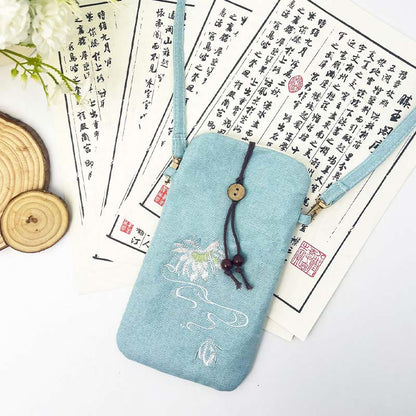 Buddha Stones Small Embroidered Flowers Crossbody Bag Shoulder Bag Cellphone Bag 11*20cm