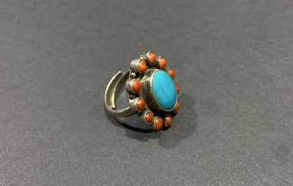 Circle of Harmony Ring | Pure Silver Ring with Turquoise and Red Coral for Balance and Protection