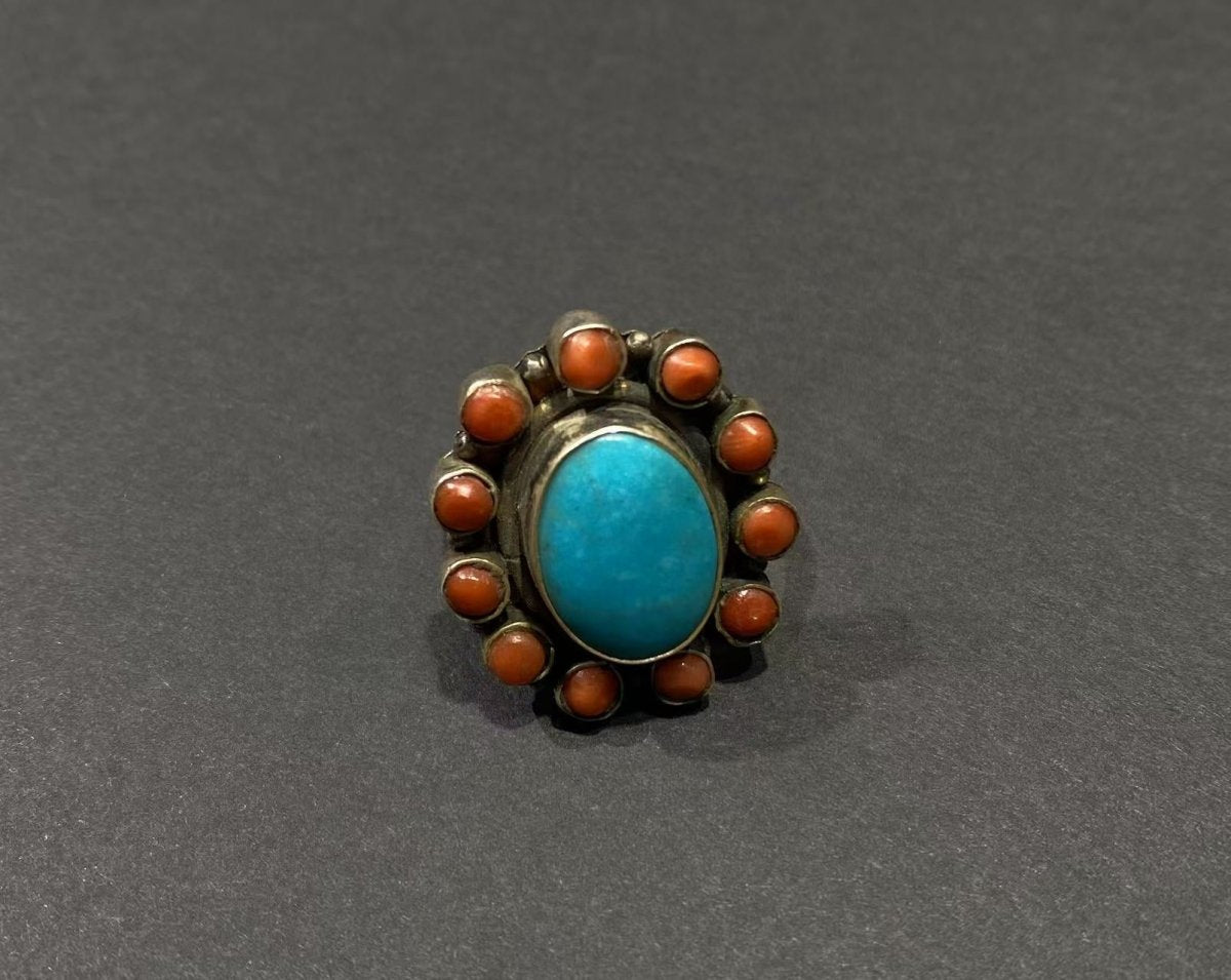 Circle of Harmony Ring | Pure Silver Ring with Turquoise and Red Coral for Balance and Protection