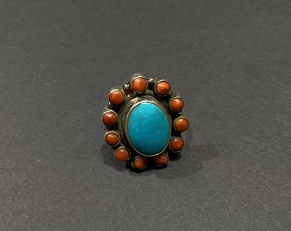 Circle of Harmony Ring | Pure Silver Ring with Turquoise and Red Coral for Balance and Protection